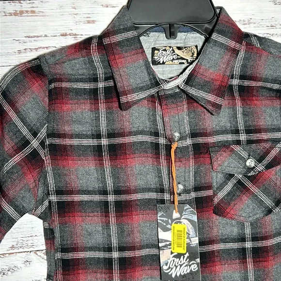 First Wave Dillards Charcoal Flannel Button Up Boys Size 10/12 NWT - Picture 4 of 15